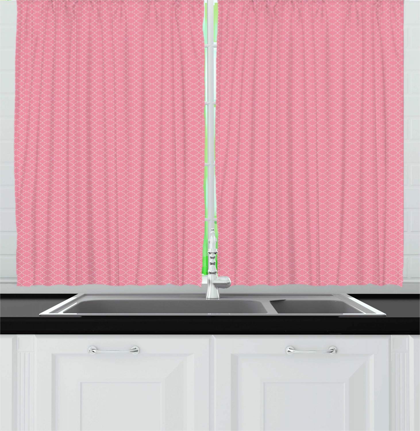 Ambesonne Eastern Kitchen Curtains - Traditional Quatrefoil Print Window Drapes, 2 Panel Set (55