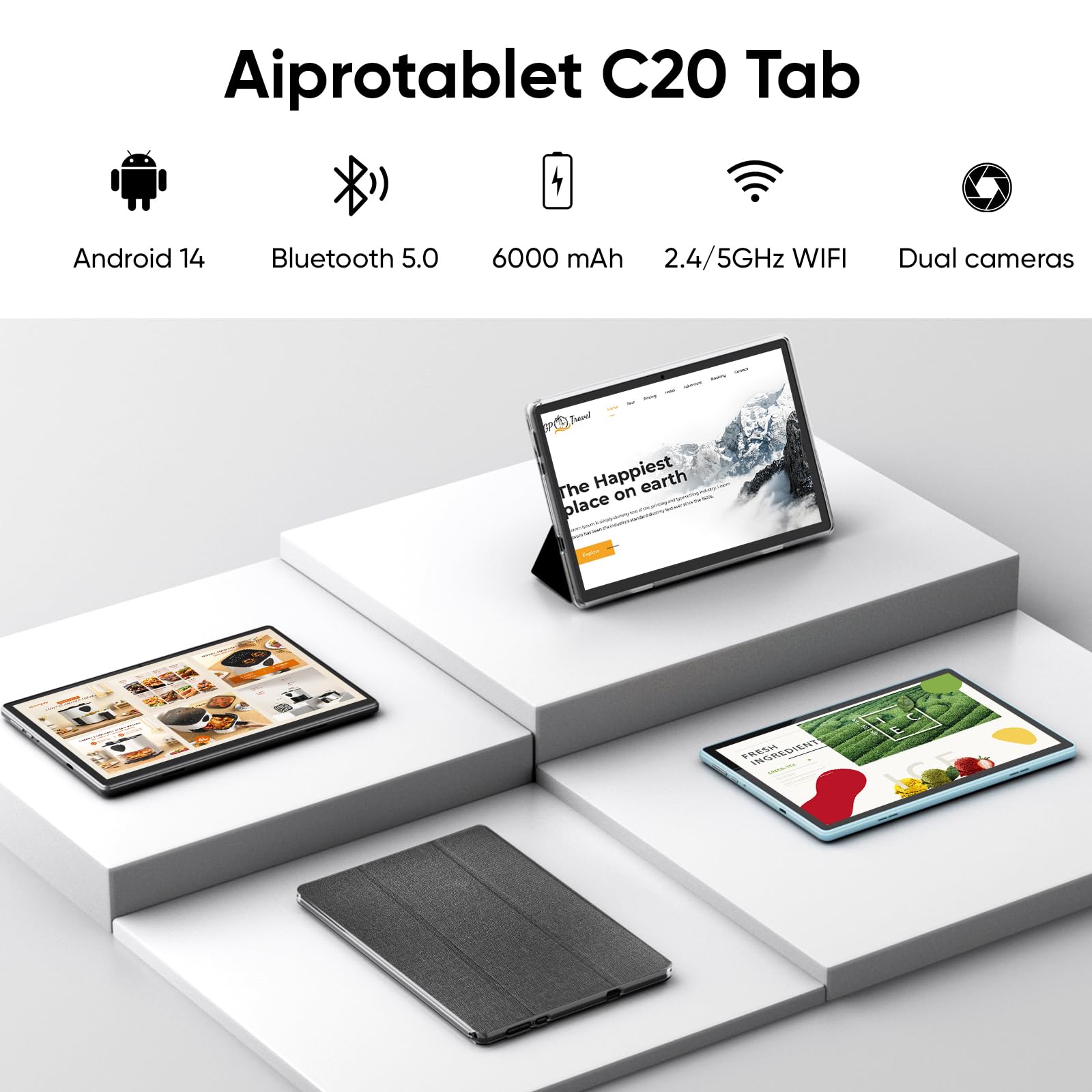 10 Inch Android 14 Tablet with 6GB RAM & 64GB ROM (Expandable to 1TB) - Quad-Core Processor, 1280x800 LCD Touchscreen, WiFi 5, Dual Camera, Bluetooth 5.0, 6000mAh Battery (Blue) - Perfect for Streaming, Gaming, and Remote Work