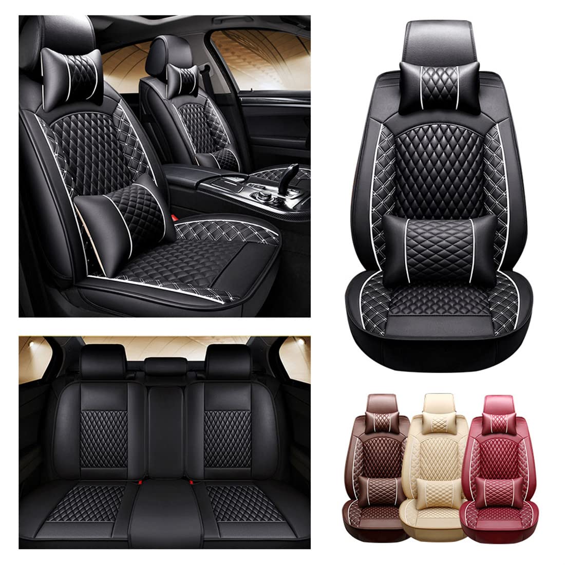 Premium Leather Car Seat Covers for Chrysler PT Cruiser - 5-Piece Full Set with Pillow (Black MH41) | Waterproof Seat Protectors for Comfort & Style | Perfect for Road Trips, Daily Commutes & Car Protection