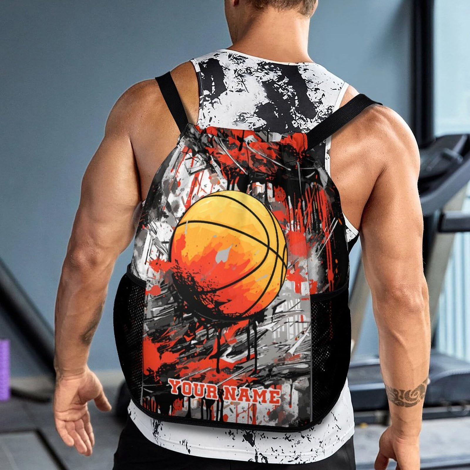 Custom Basketball Drawstring Backpack - Lightweight & Foldable Cinch Sack with Pockets for Kids, Women & Men - Perfect for Gym, Sports, Travel & Outdoor Activities | Durable String Backpack for School, Hiking & Daily Use