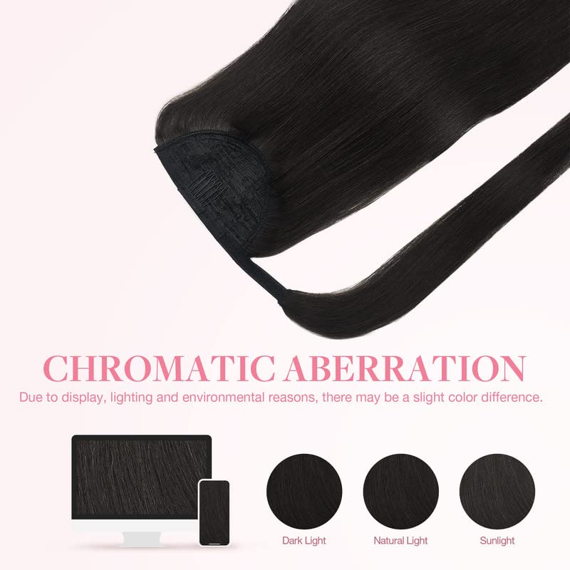 GOO GOO Clip-in Ponytail Extension – 20inch Long Straight Human Hair Wrap Around Ponytail for Women & Girls (Natural Black #1B, 90g) – Perfect for Parties, Weddings & Everyday Styling
