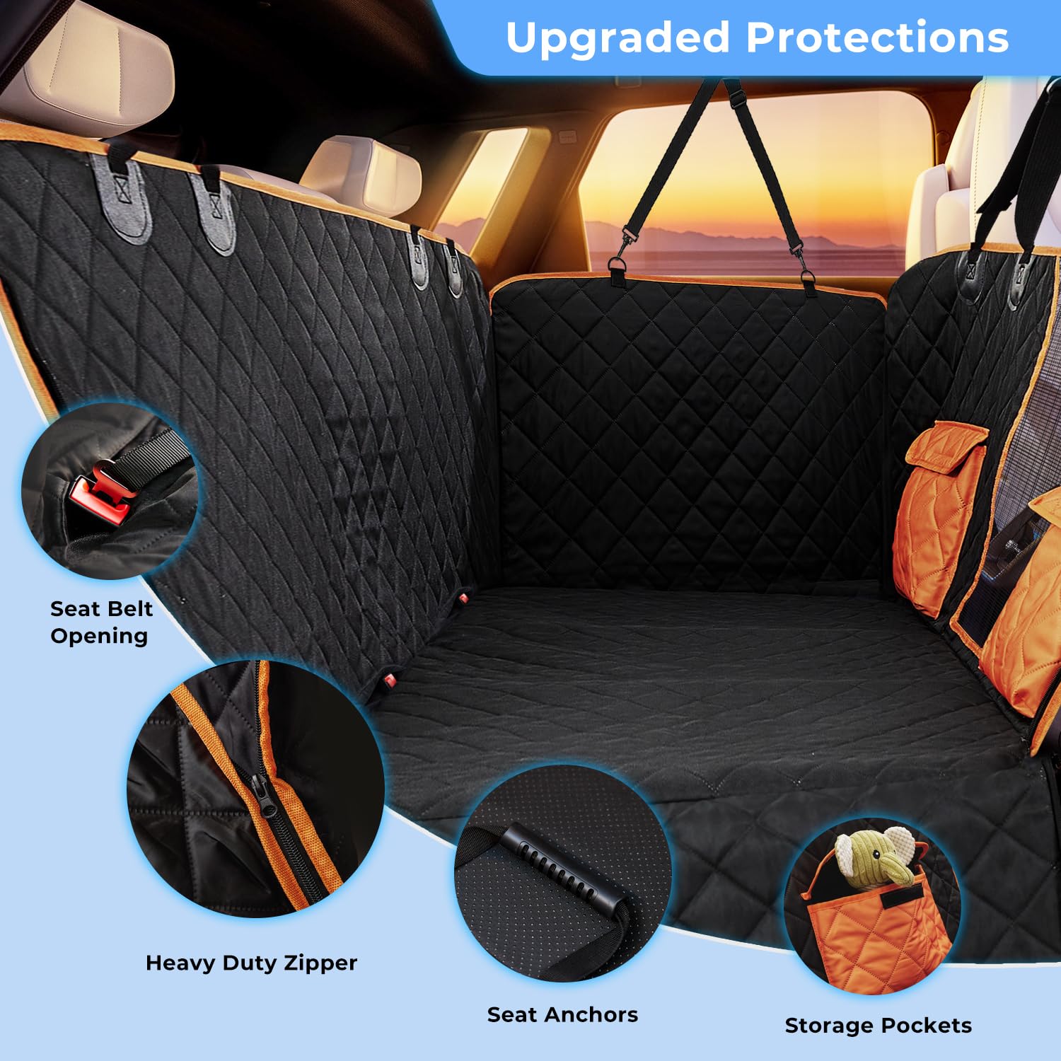 Waterproof & Scratch-Proof Dog Car Seat Cover for SUV Back Seat - Heavy Duty 400lb Capacity, Non-Slip Hard Bottom Hammock - Durable Pet Seat Protector for Travel, Camping & Daily Commute - Black