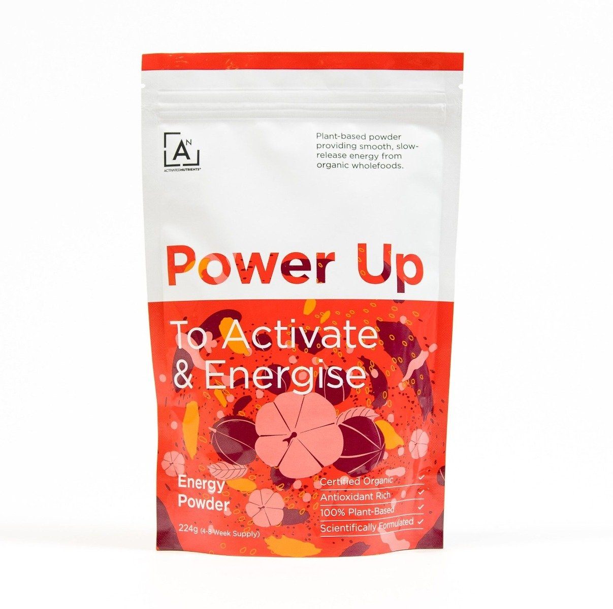 Activated Nutrients Power Up Organic Energy Powder - Natural Boost for Workouts, Focus & Daily Energy | Vegan, Gluten-Free Supplement for Athletes & Busy Professionals