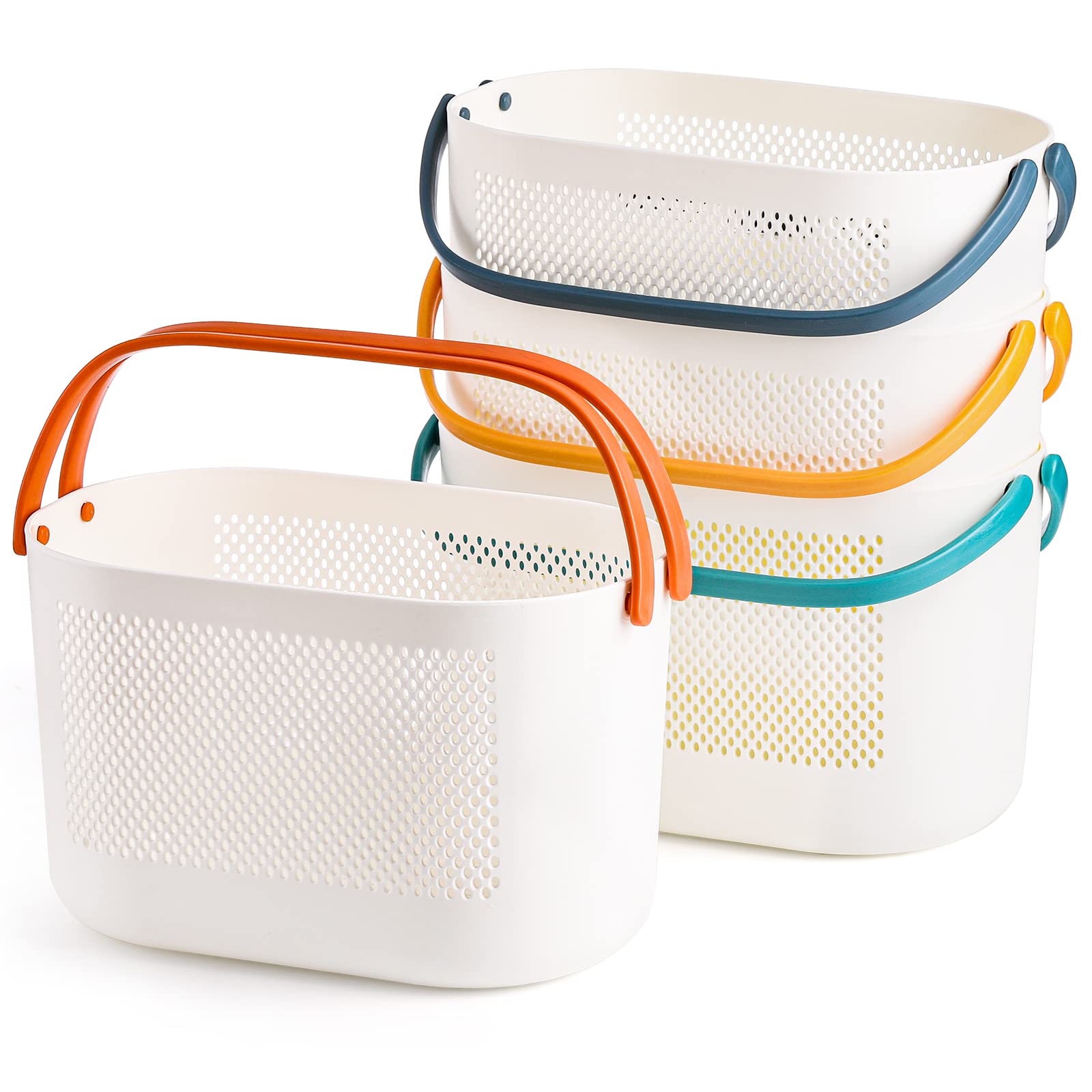 AVLA 4 Pack Plastic Shower Caddy with Handles - Waterproof Bathroom Storage Baskets, Drainage Toiletry Organizer for Dorm, College, Gym & Travel - Perfect for Shower, Kitchen, Closet & Bedroom Organization