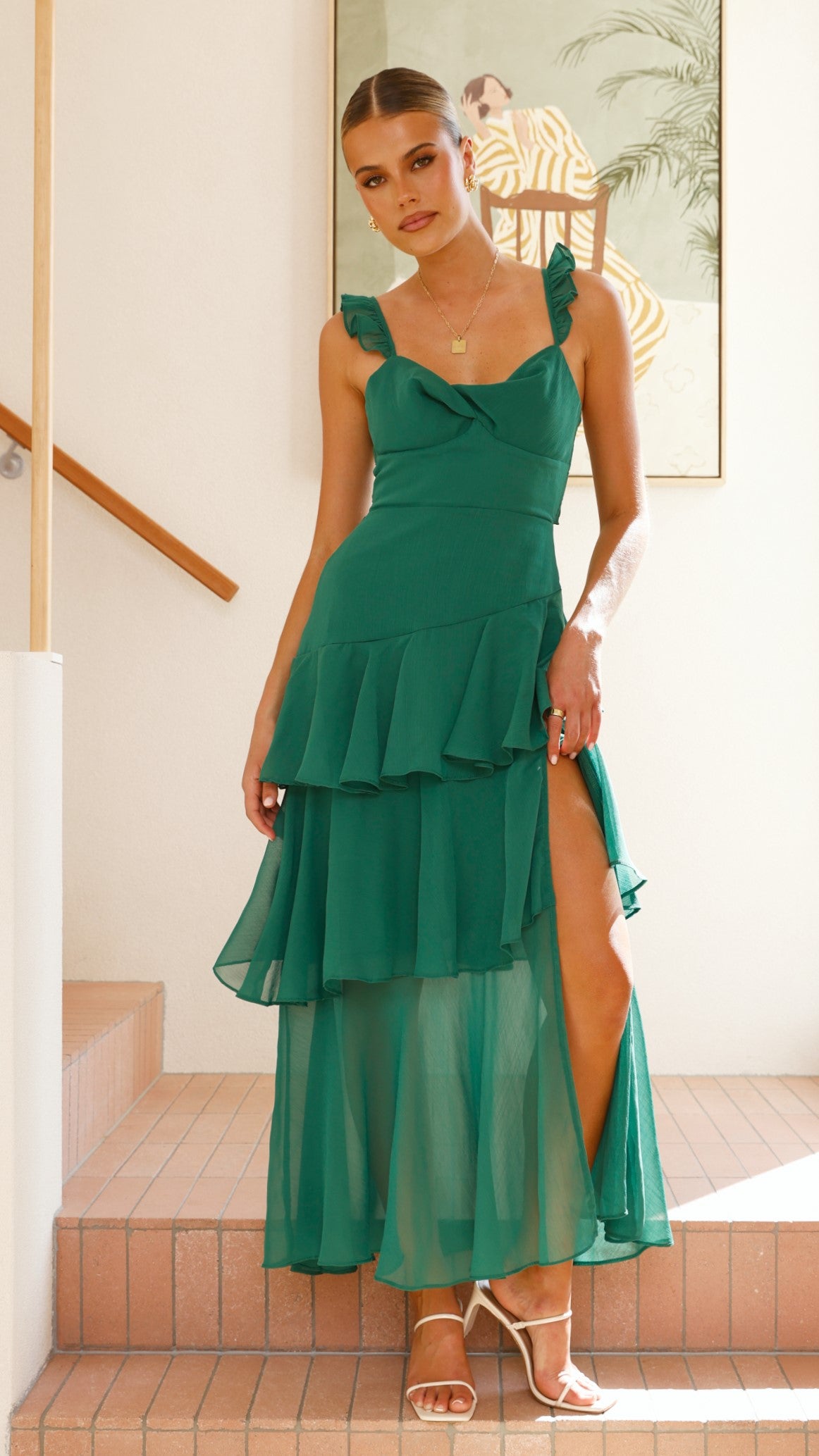 Achelle Maxi Dress for Women - Elegant Long Flowy Forest Green Dress for Summer, Beach, Party & Casual Wear