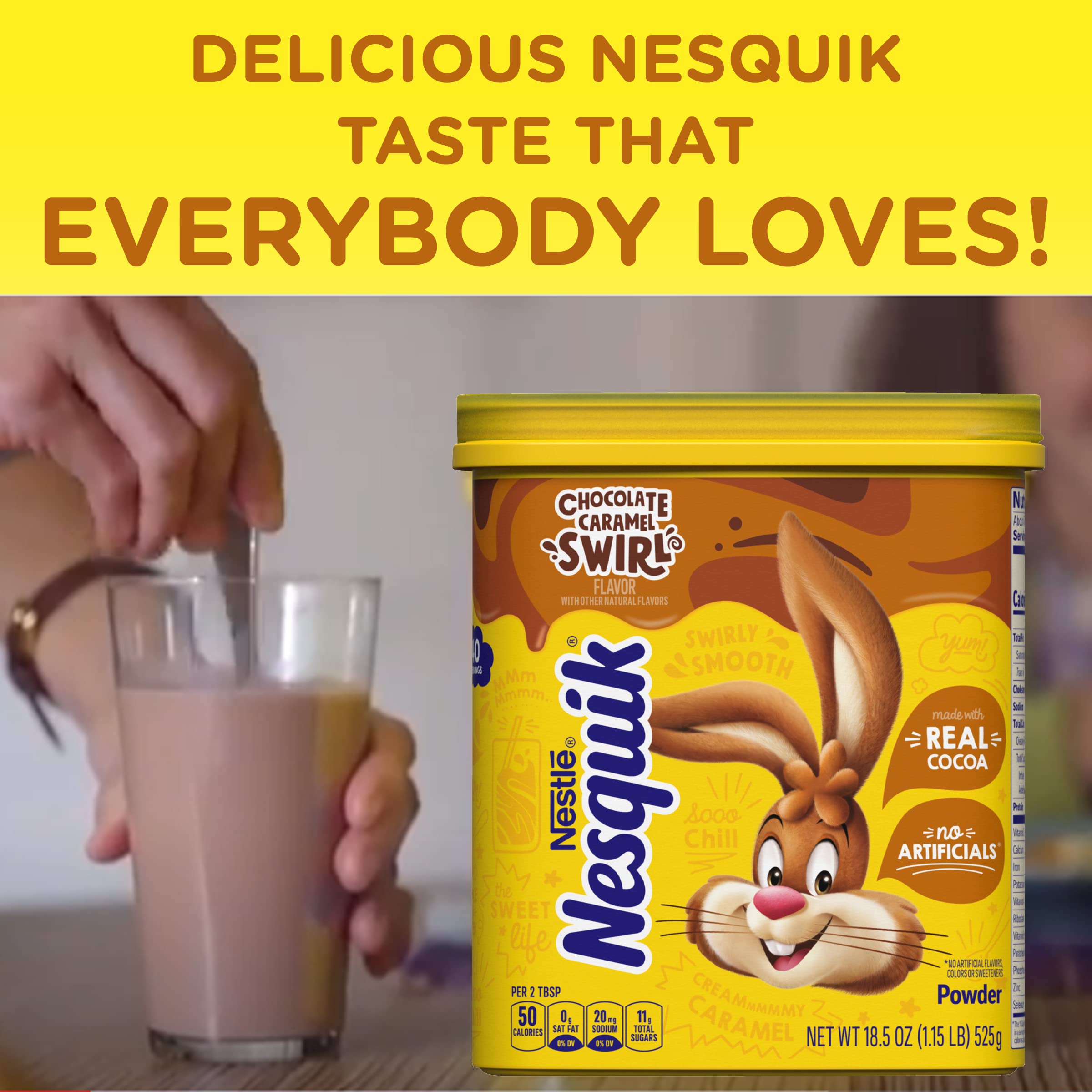 NESQUIK Chocolate Caramel Powder - 6 Pack (18.5oz Each) | Delicious Hot & Cold Milk Mix for Kids & Adults | Perfect for Breakfast, Baking & Snacks