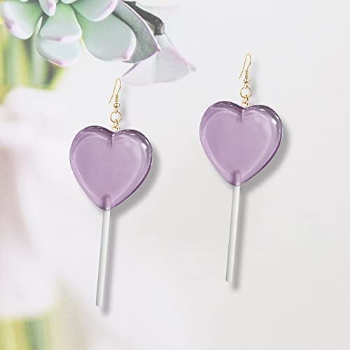 Vintage Heart Lollipop Earrings - Cute Resin Candy Dangle Earrings for Women, 80s 90s Retro Style Valentine's Day Gift - Perfect for Parties, Date Nights & Nostalgic Fashion
