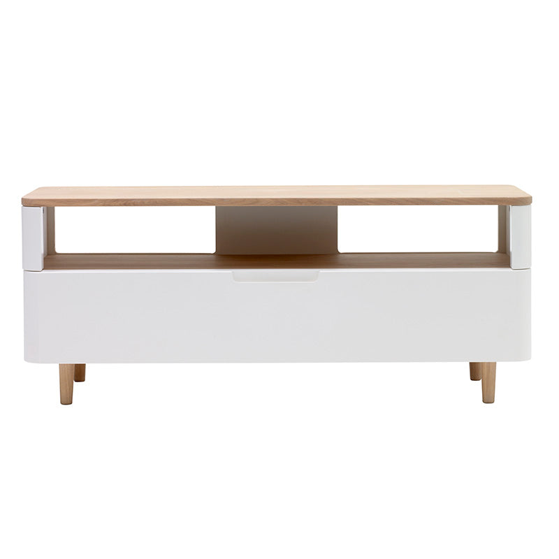 SIENNA 120cm Entertainment TV Stand - Natural & White Wood Media Console for Living Room, Bedroom & Home Theater Setup