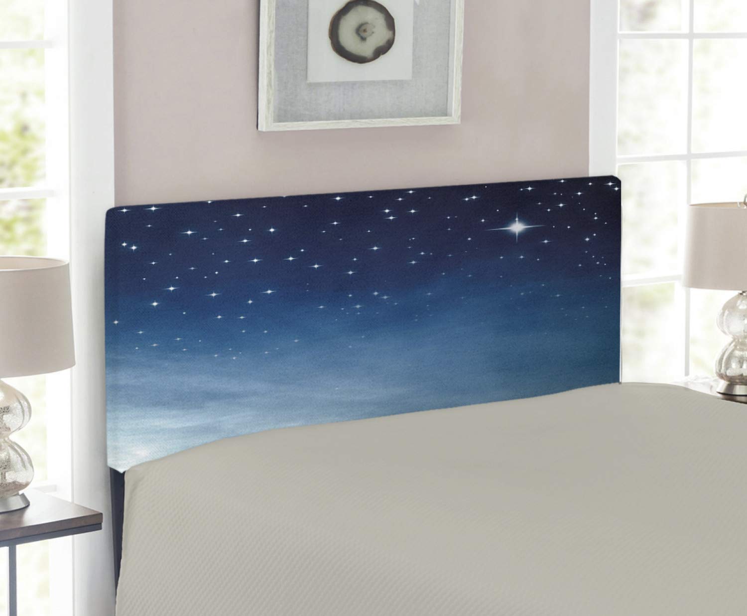 Ambesonne Ombre Sky Stars Upholstered Headboard - Twin Size, Pale to Dark Blue, Memory Foam Bed Headboard for Astronomy Lovers | Perfect for Bedroom Decor & Space-Themed Rooms