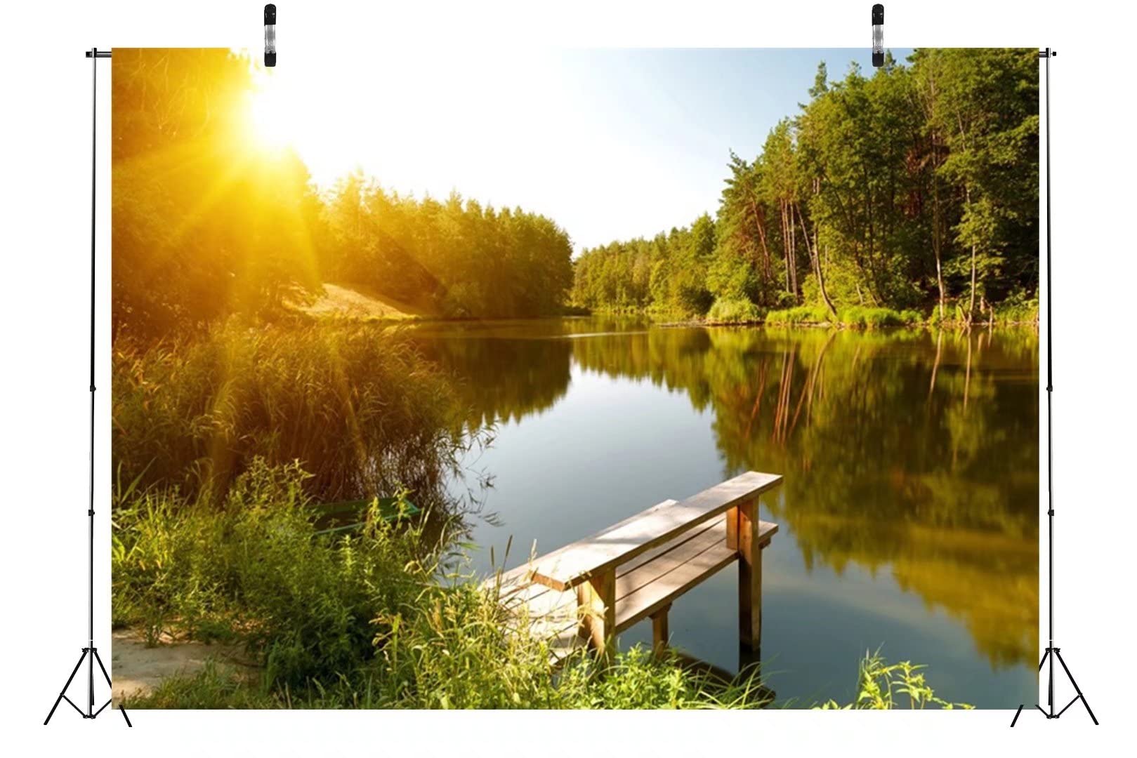 BELECO 9x6ft Spring Forest Lake Photography Backdrop - Sunset Scenery for Outdoor Portraits, Studio Photo Booth, Hiking & Camping Scenes - Perfect for Holiday Travel Wallpaper & Seasonal Decor