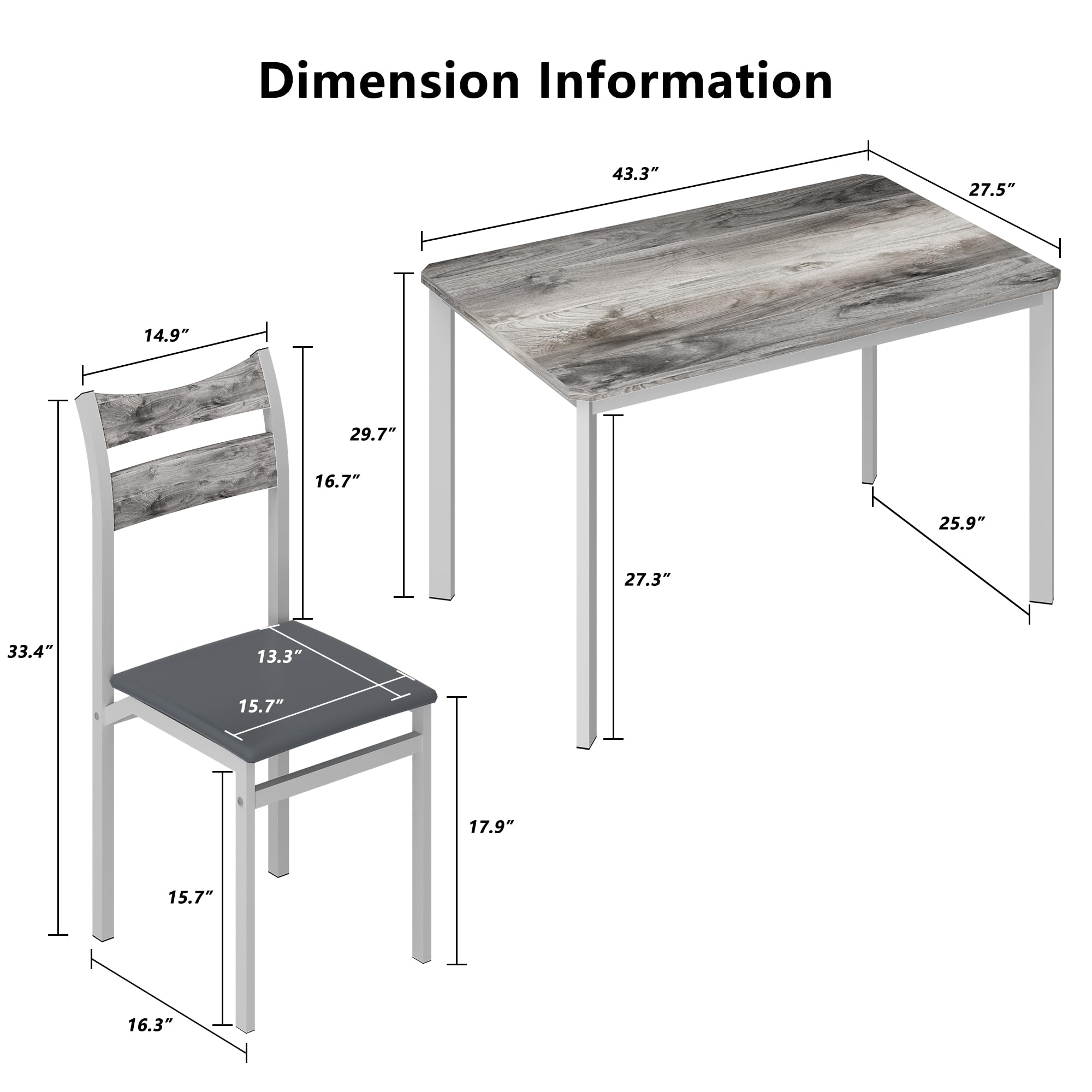 Modern 5-Piece Dining Table Set for 4 with 43.3