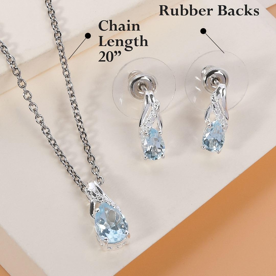 Shop LC Women's Teardrop Pendant Necklace & Dangle Earrings Set - 925 Sterling Silver Stainless Steel Jewelry for Wedding, Birthday Gifts | Elegant Costume Jewelry for Women, Perfect for Parties & Special Occasions