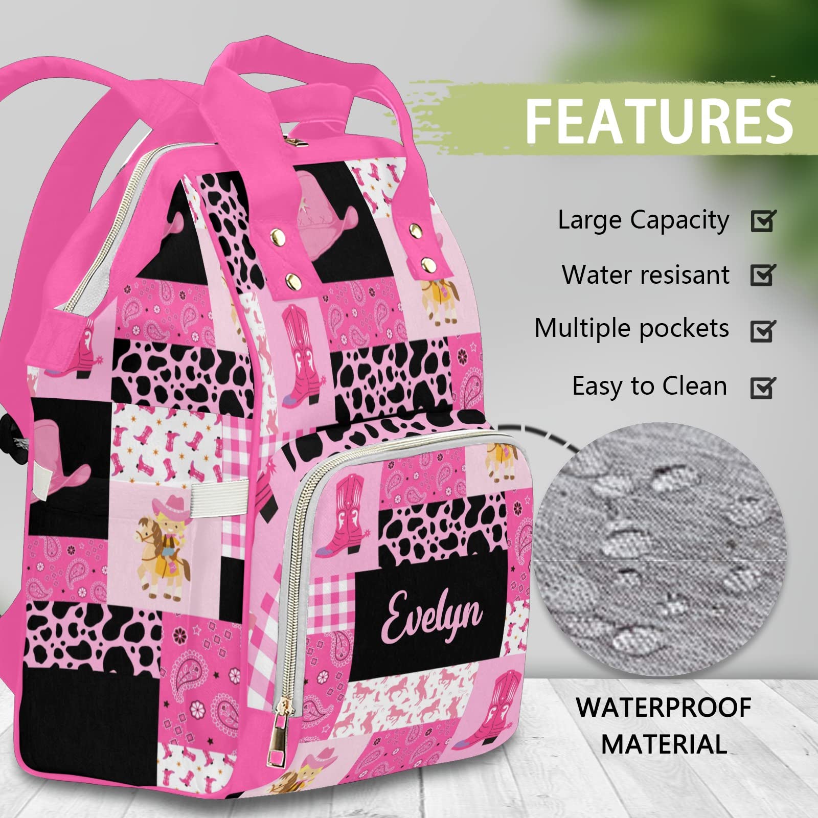Personalized Diaper Bag Backpack Tote - Cowgirl Pink Quilted Baby Shower Gift, Custom Monogrammed Diaper Bag for Moms | Perfect for Travel, Daycare & On-the-Go Parenting