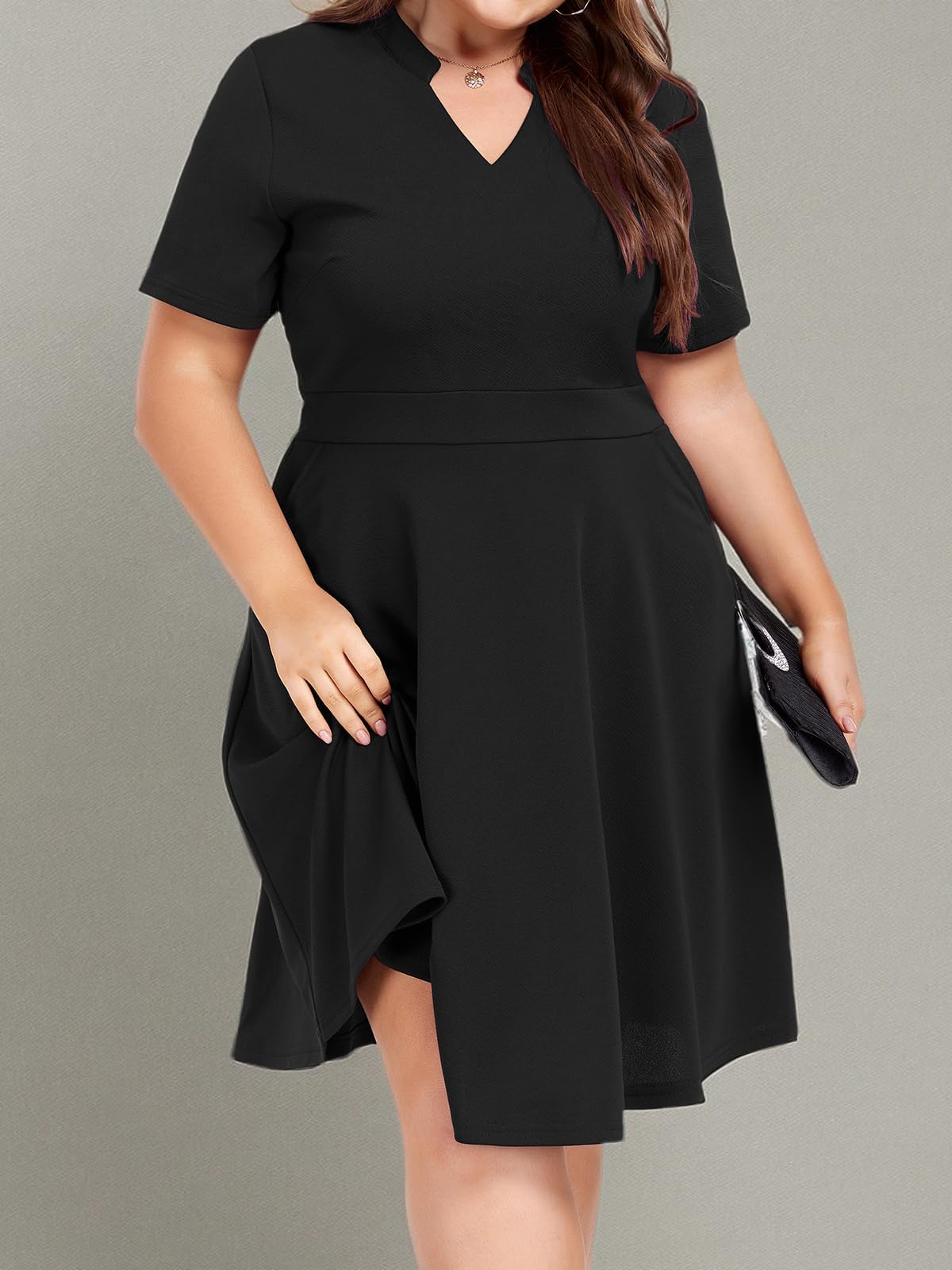 Mokayee Women's Plus Size Summer Dresses - V Neck Casual & Semi-Formal Knee Length Dress with Pockets for Wedding Guest, Church, Office & Special Occasions
