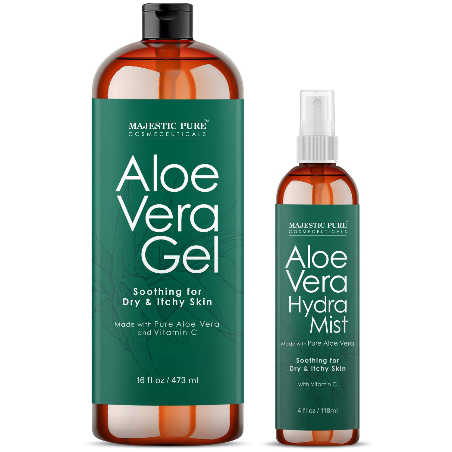 Majestic Pure Aloe Vera Gel & Hydrating Mist Set - 16oz Cold Pressed Aloe Gel + 4oz Refreshing Spray - 100% Pure Natural for Hair Growth, Face, Body & Skin Care - Perfect for Sunburn Relief, Daily Moisturizing & Post-Workout Refreshment