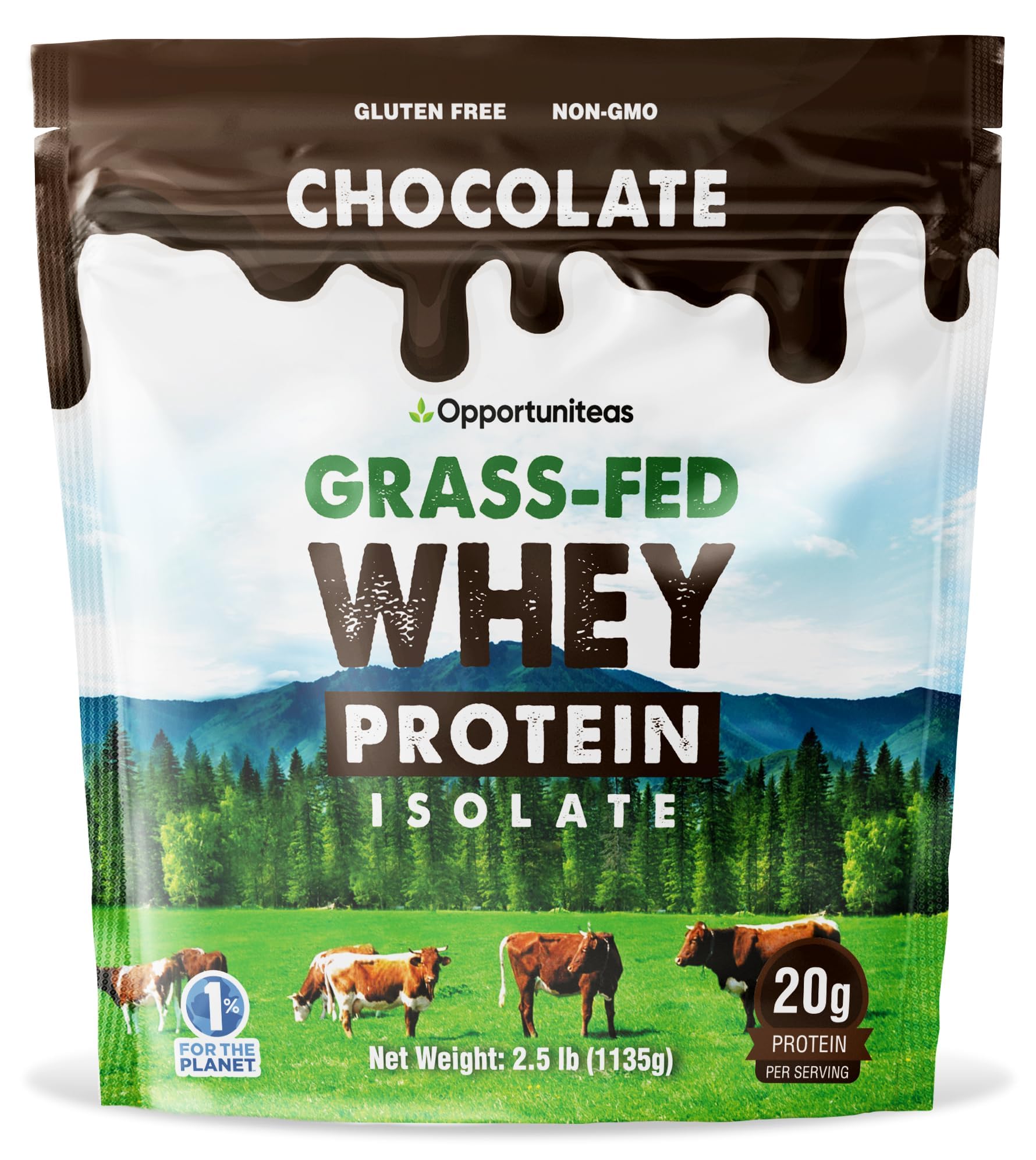 Grass Fed Chocolate Whey Protein Isolate Powder - 20g Protein per Serving, No Artificial Sweeteners, Hormone-Free, Non-GMO, 2.5lb for Post-Workout Recovery & Muscle Building