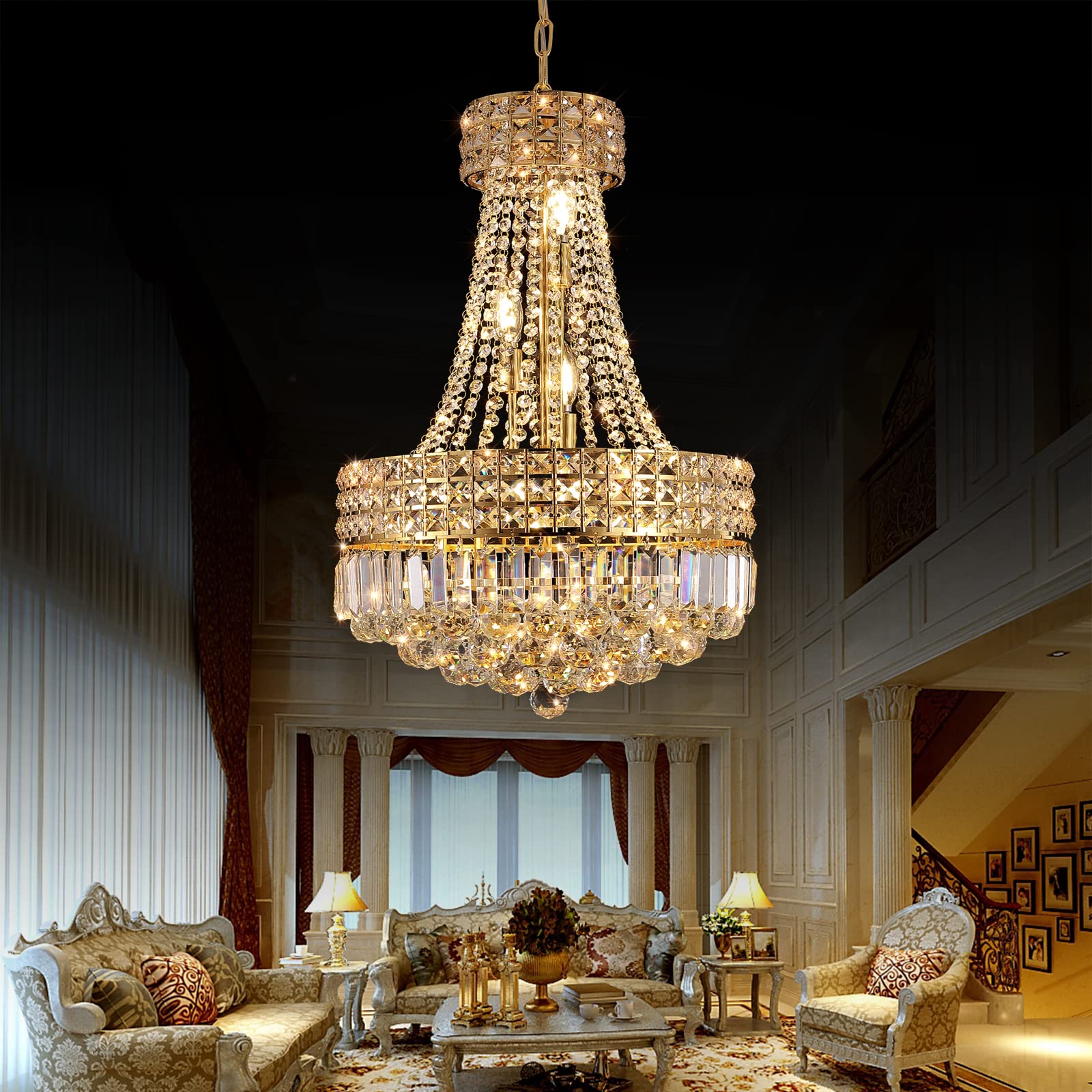 Modern LED Chandelier - Acrylic Crystal Design Adjustable Hanging Light Fixture with Easy Installation - 10 Lights for Dining Room, Living Room, Bedroom, Kitchen & Hallway (Chrome/Gold, 18-inch Diameter) | Perfect for Home Decor, Wedding Venues & Restaurant Lighting