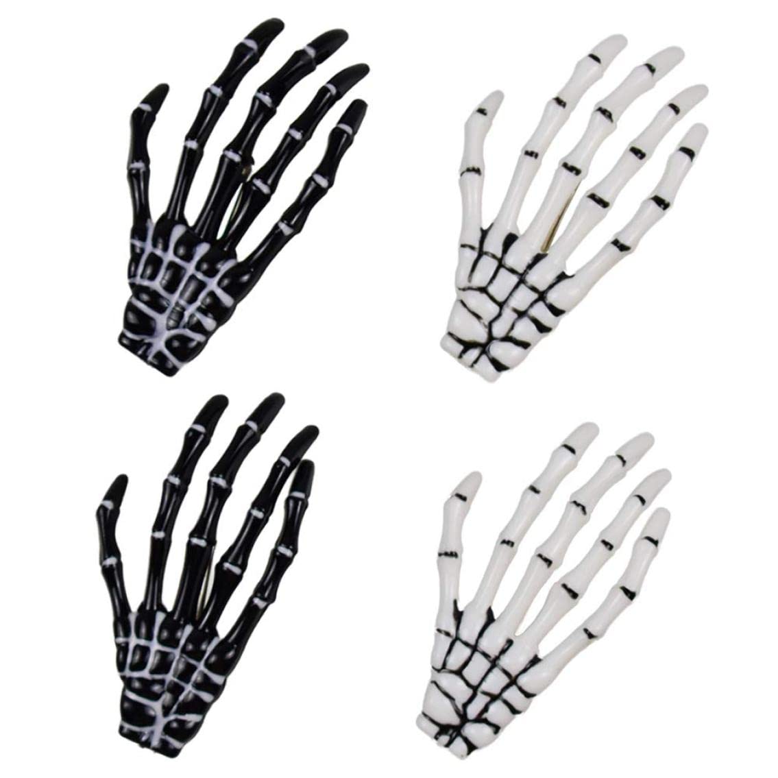 Halloween Skeleton Bone Hair Clips - 2 Pairs White & Black Punk Rock Horror Hair Accessories for Women & Girls | Perfect for Halloween Costumes, Gothic Parties & Cosplay
