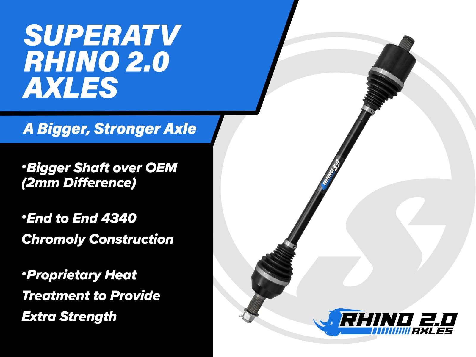 SuperATV Heavy Duty Rhino 2.0 Front Left Axle for 2020-2024 Kawasaki Teryx KRX 1000 - Chromoly Steel Construction, Heat Treated, Stronger Than OEM - Perfect for Off-Roading, Mudding & Trail Riding