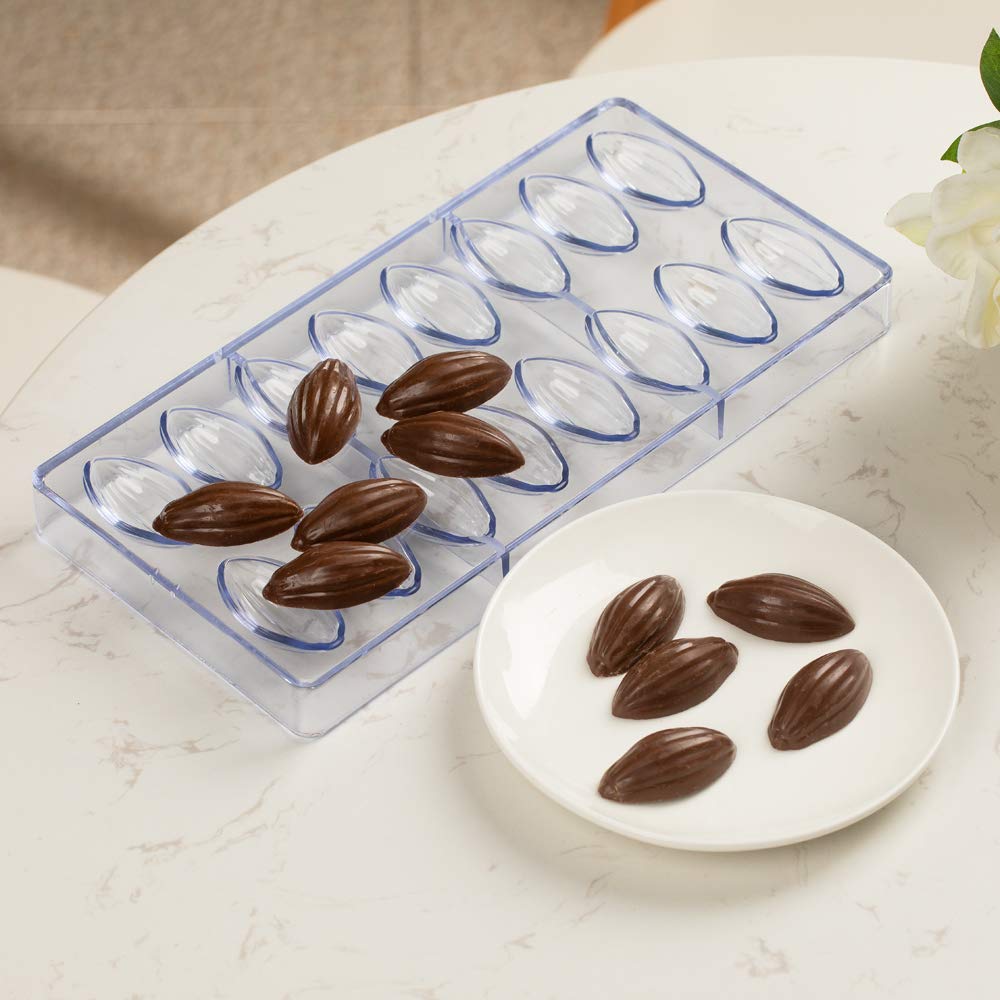 10.8 x 5.3 Inch Cocoa Pod Chocolate Candy Mold - 16 Cavities Food Grade Polycarbonate, Freezer Safe & Easy Release Baking Mold for DIY Desserts, Cupcakes & Party Treats