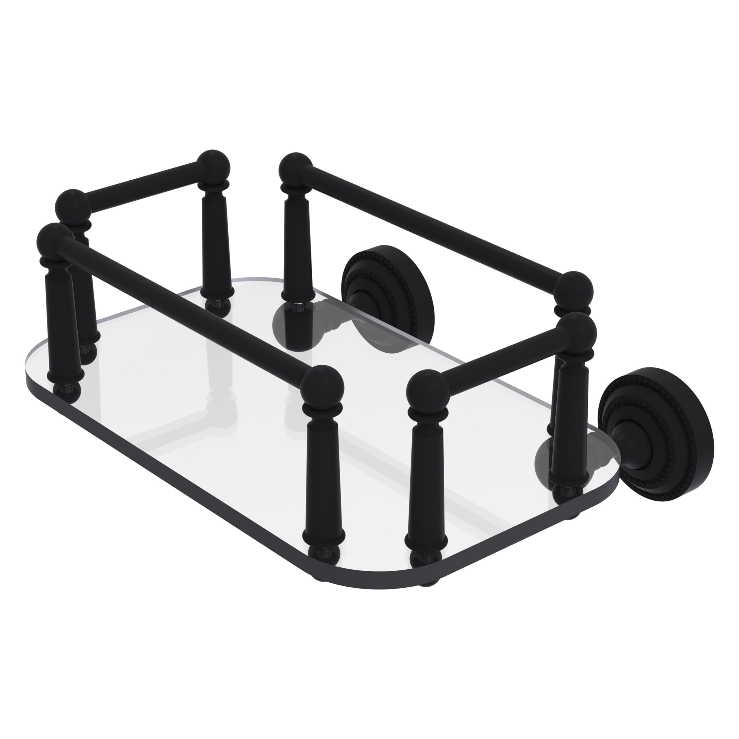 Allied Brass DT-GT-5 Dottingham Collection Matte Black Wall Mounted Glass Tray Guest Towel Holder - Perfect for Bathroom, Powder Room & Guest Washroom Decor