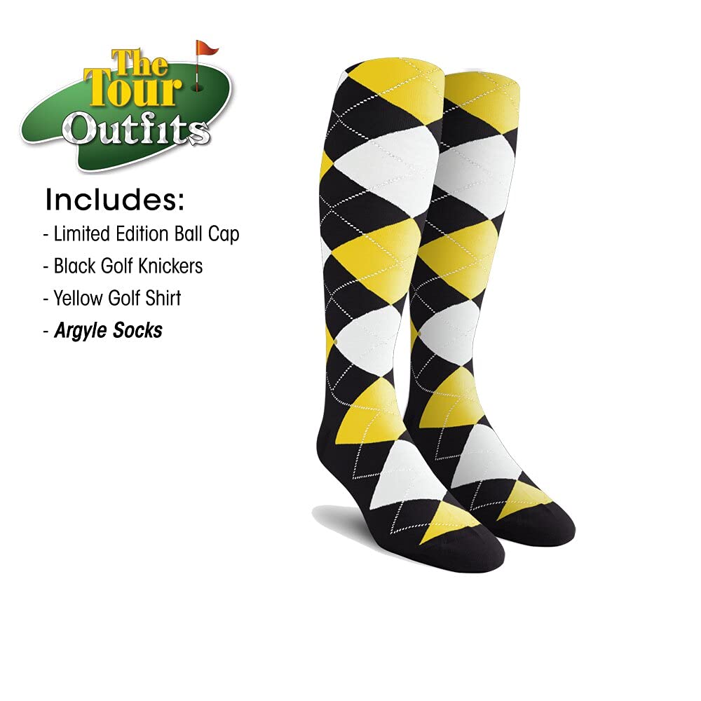 Men's Fashion Outfit Set - Black Microfiber Golf Shirt, Limited Edition Baseball Cap & Over-The-Calf Argyle Socks | Perfect for Golf, Casual Wear & Outdoor Activities