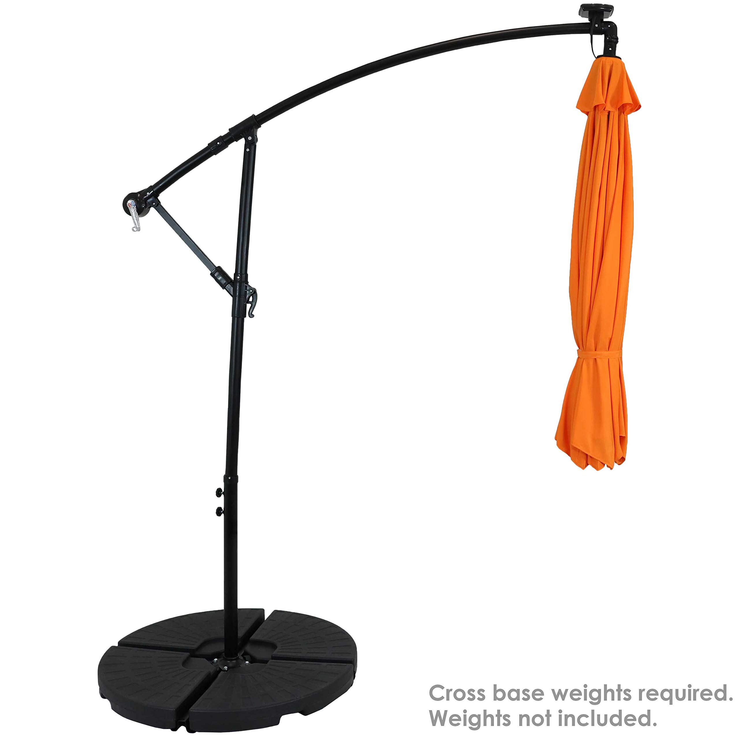 Sunnydaze 10-Foot Outdoor Cantilever Offset Patio Umbrella with Solar LED Lights - Waterproof Polyester Shade, Steel Pole, Air Vent & Crank Handle - Perfect for Poolside, Backyard, Deck & Outdoor Dining Areas - Tangerine Orange