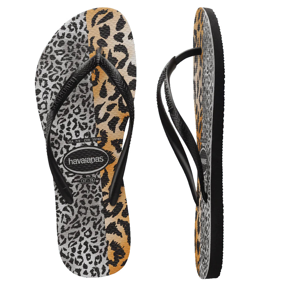 Havaianas Slim Mixed Print Flip Flops - Sand Grey Leopard Pattern - Comfortable Beach Sandals for Women | Perfect for Summer, Poolside & Vacation Wear