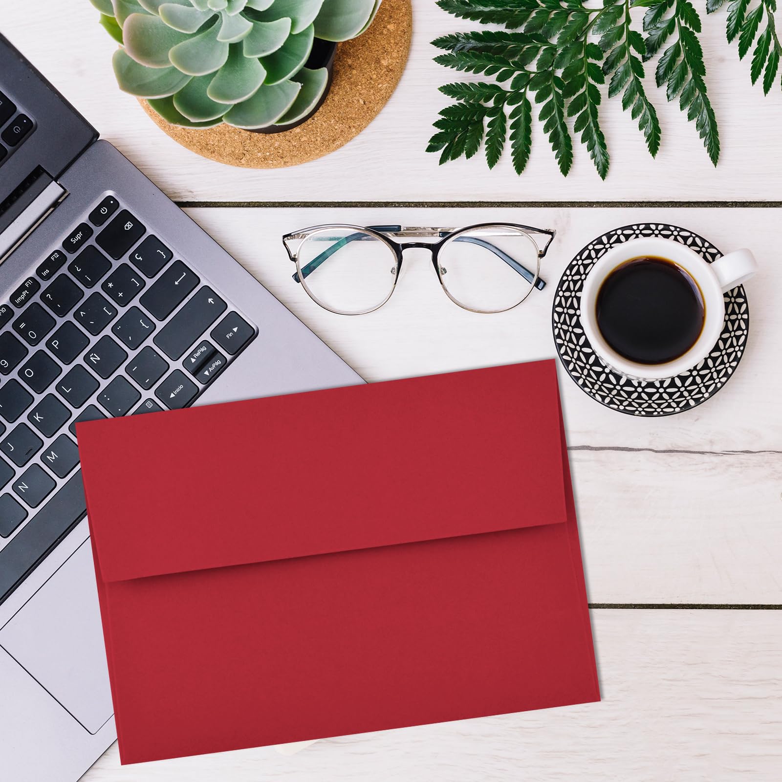 50 Pack 5x7 Envelopes (A7 Size) - Red Self Seal Invitation Envelopes for Wedding, Baby Shower, Greeting Cards - Printable, Bulk Mailing Envelopes for Home & Office Use
