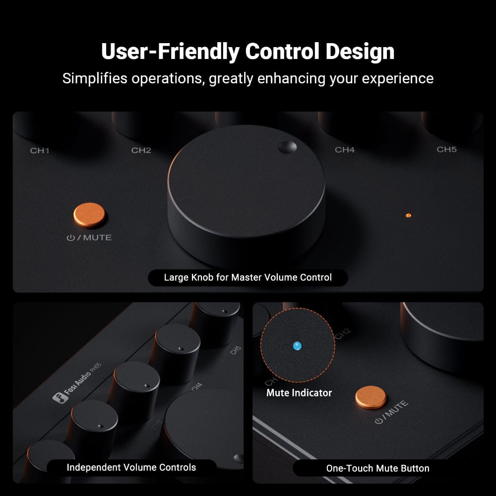 Fosi Audio PH05 5 Channel Desktop Headphone Splitter Amplifier - Multi-User Audio Sharing for Gaming, Music Studios & Home Theater Systems