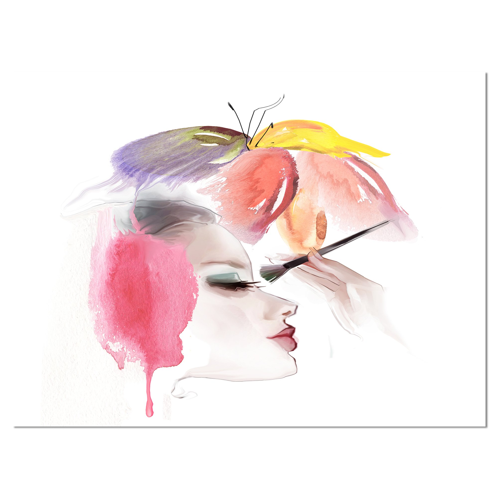 Designart Eyelash Face Woman Cosmetic Canvas Wall Art Print - 12x20 Inches Modern Home Decor for Bathroom, Salon & Makeup Room - White Framed Picture