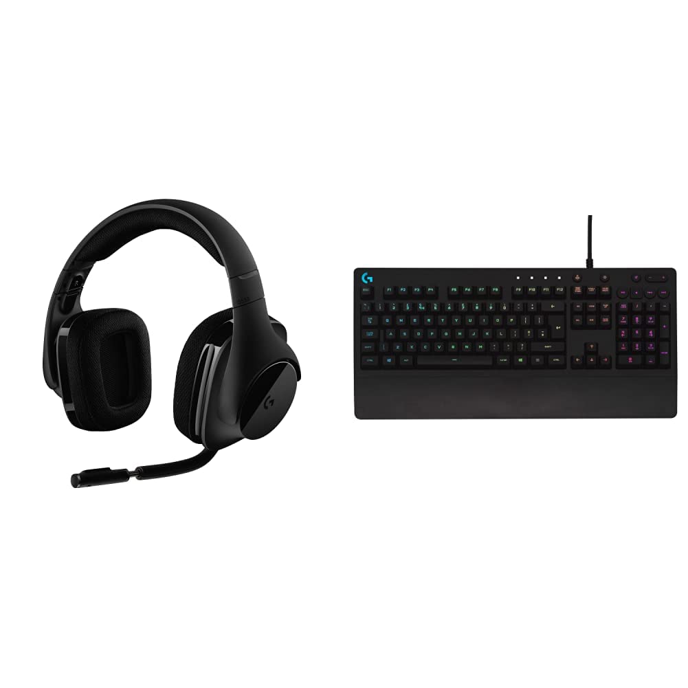 Logitech G533 Wireless Gaming Headset with 7.1 Surround Sound & DTS Headphone:X - Black | Logitech G213 Prodigy RGB Gaming Keyboard with Spill-Resistant Design & Customizable Keys - Black | Perfect for PC Gaming, Streaming & Esports Tournaments
