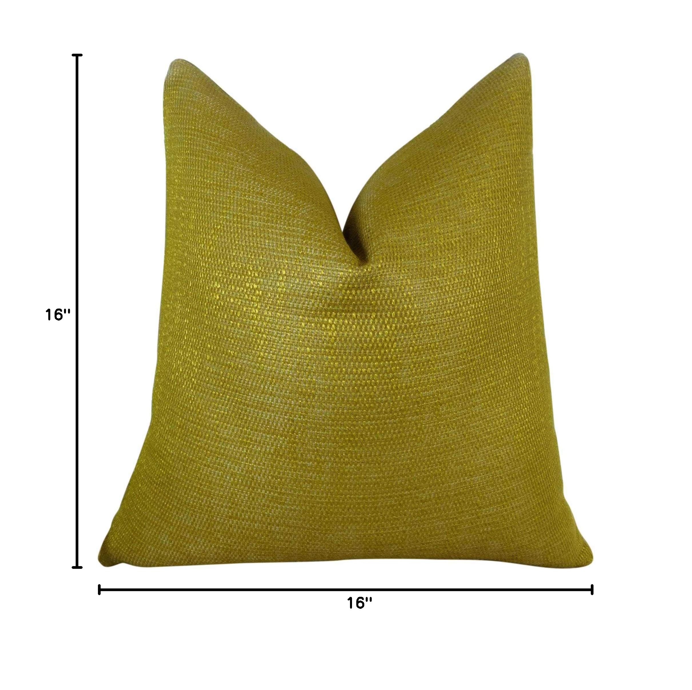 Plutus Lemon Curry Handmade Decorative Throw Pillow 16x16 Inch - Metallic Citrine & Gold Accent Cushion for Sofa, Bed, Living Room Decor