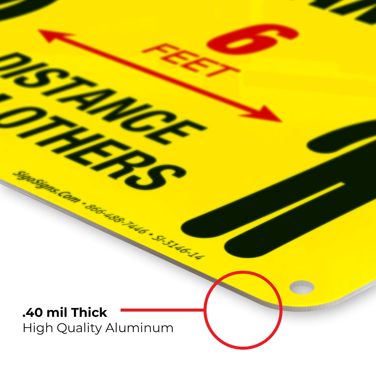 Social Distancing Floor Sign - 10x14 Inch Aluminum Safety Sign for 6 Feet Apart, Rustproof & Weatherproof for Indoor/Outdoor Use - Easy Mounting Business Signage for Retail Stores, Offices & Public Spaces - Made in USA