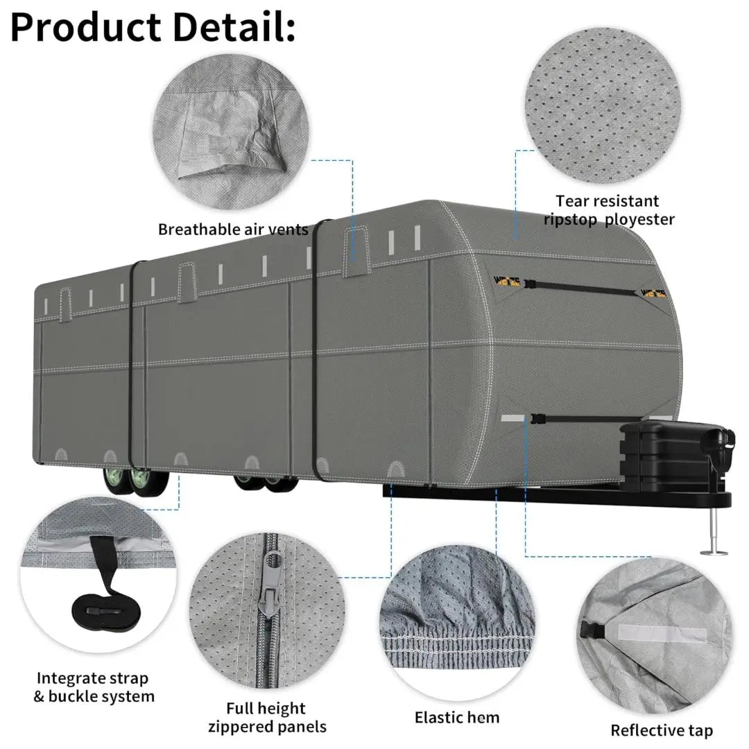 **Waterproof RV Cover for 34-37ft Travel Trailers - UV Resistant, Windproof Camper Cover with Extra Straps & Gutter Protection - Ideal for Outdoor Storage & Winter Protection**