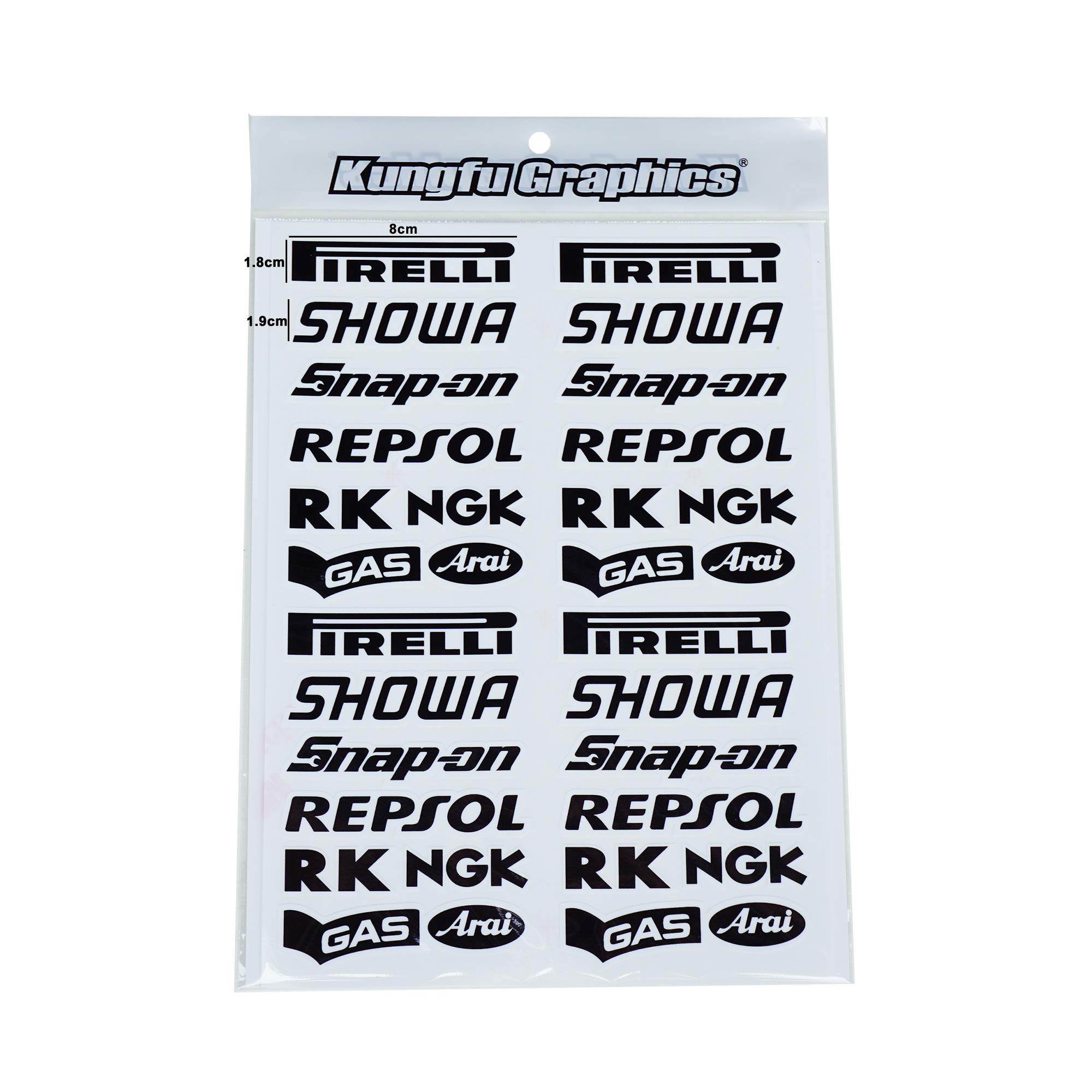 Kungfu Graphics Micro Sponsor Logo Racing Sticker Sheet - Universal 7.2x10.2 Inch White & Black Decals - Perfect for Cars, Motorcycles, Helmets & Racing Gear