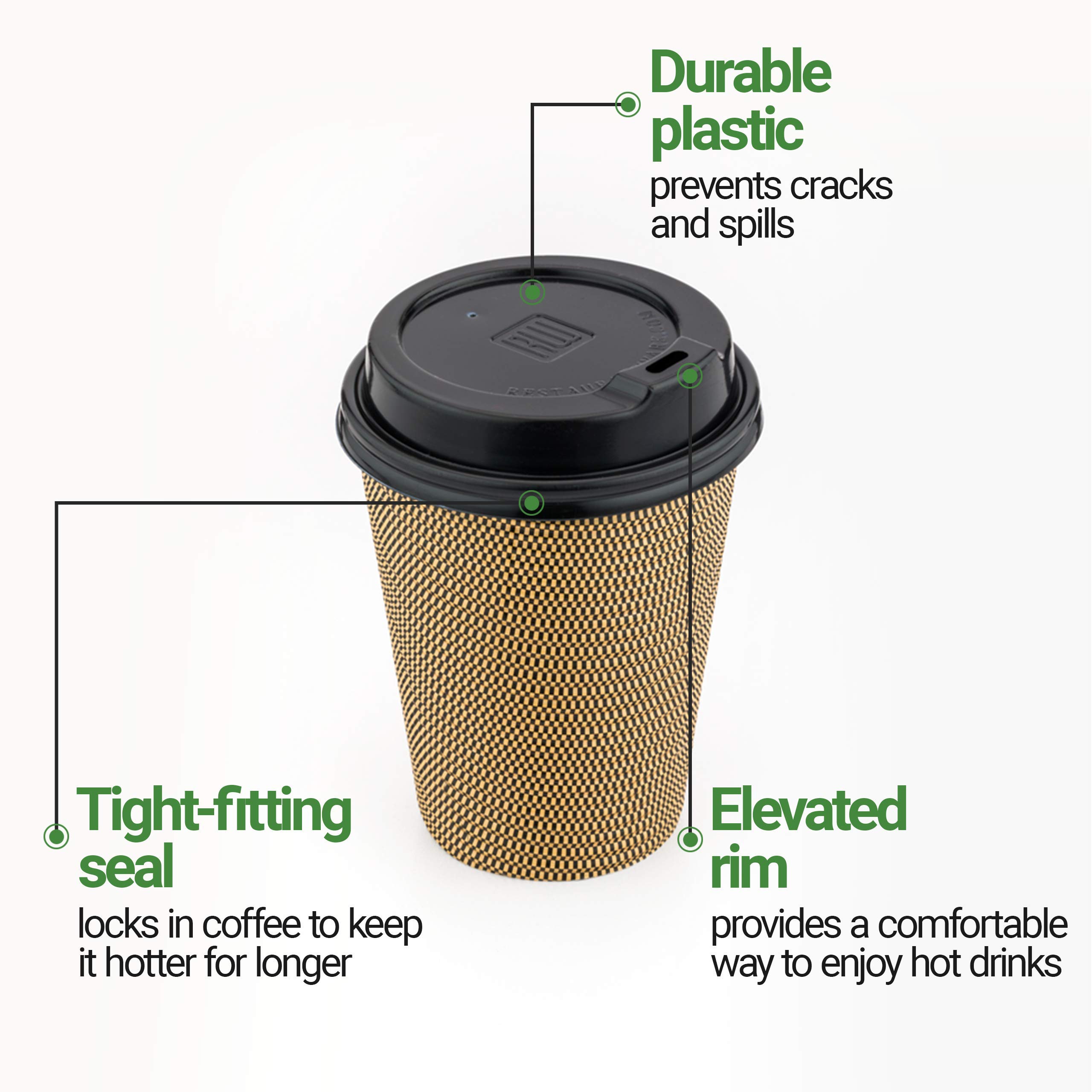 500-Count Disposable Black Coffee & Tea Cup Lids - Fits 8, 12, 16, 20 oz Cups | Recyclable Polystyrene Lids for Coffee Shops, Juice Bars & Takeout | Perfect for Hot/Cold Beverages & On-the-Go Drinks
