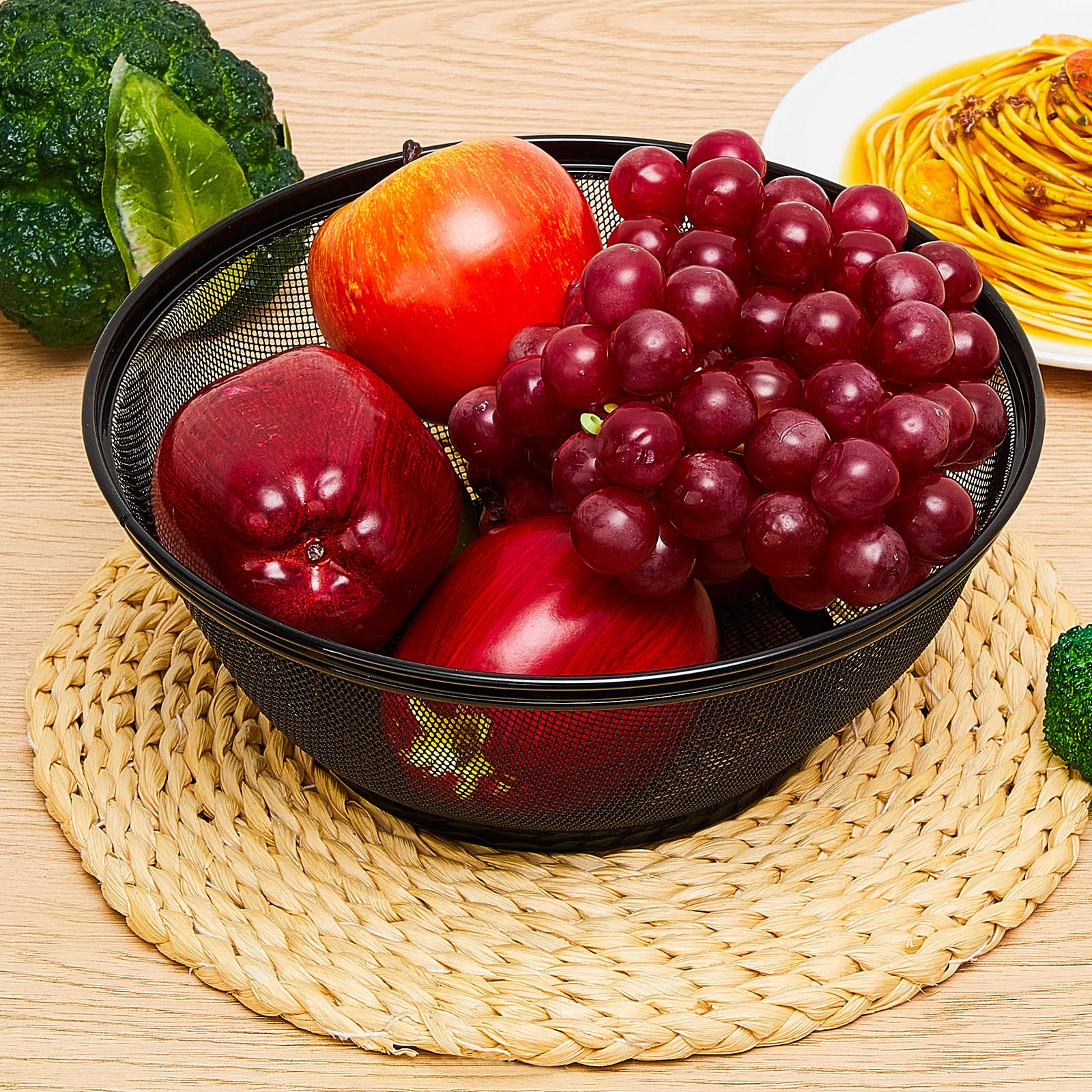Suclain 4-Piece Mesh Food Cover Set with Lids - 10-Inch Ventilated Fruit Basket for Kitchen, Restaurants & Outdoor Use - Perfect for Storing Fruits, Vegetables & Picnics (Black) | Ideal for Food Protection, Party Serving & Home Organization