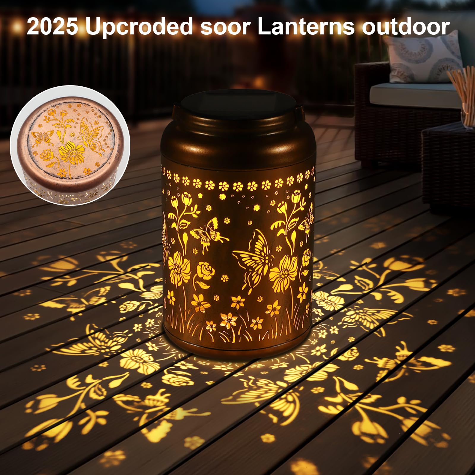 Solar Powered Outdoor Hanging Lanterns - Waterproof LED Garden Lights with Butterfly & Flower Design for Patio, Yard, Pathway - Perfect Christmas/Birthday Gift for Women, Mom & Grandma - Ideal for Landscape Decor, Evening Gatherings and Romantic Ambiance