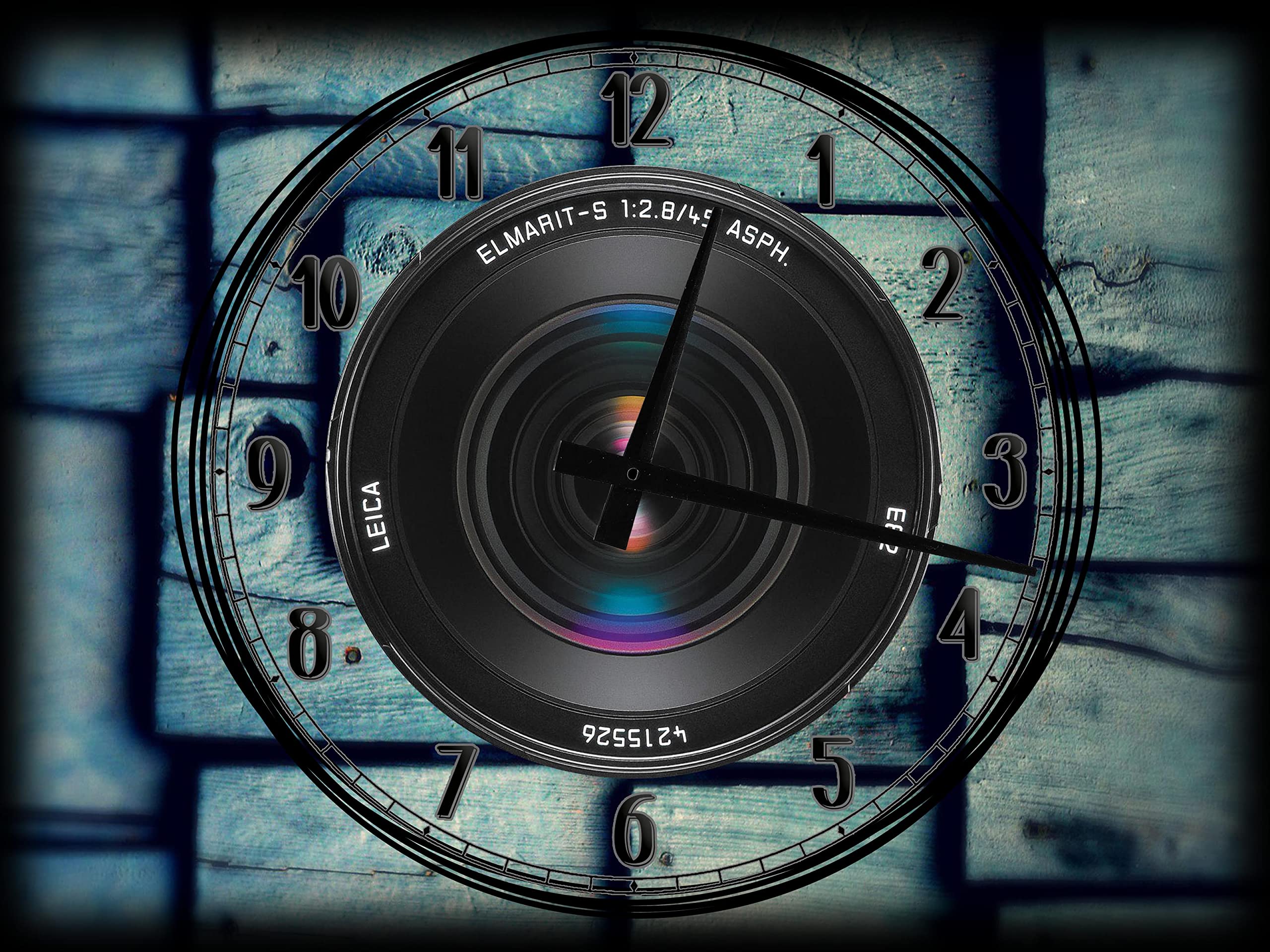 AMG Prints Camera Lens Wall Clock - 12x16 Inch Faux Wood Canvas Art, Photography Decor for Home & Office - Perfect Gift for Photographers & Men