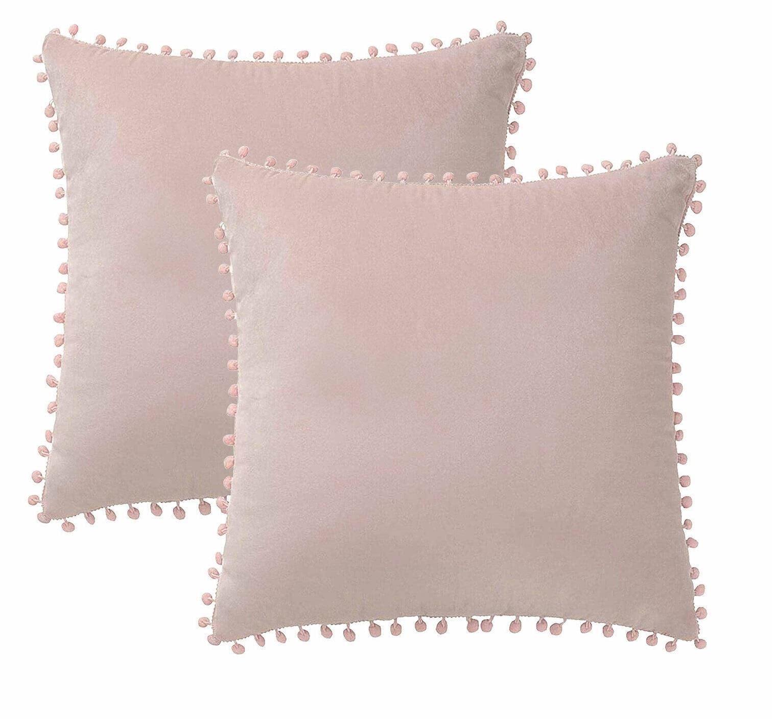 Luxury Velvet Pom Throw Pillow Covers Set - Soft Decorative Cushion Covers for Sofa, Bed & Home Decor - Perfect for Living Room, Bedroom & Cozy Home Styling