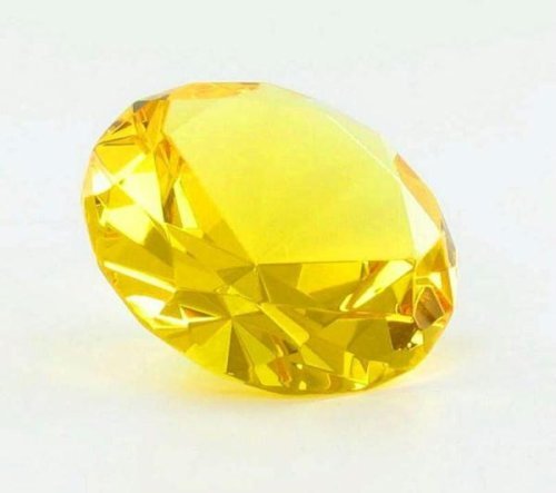 1 X Yellow Diamond Shaped Glass Paperweight - Elegant Home & Office Desk Decor for Gifts, Feng Shui, and Workspace Organization