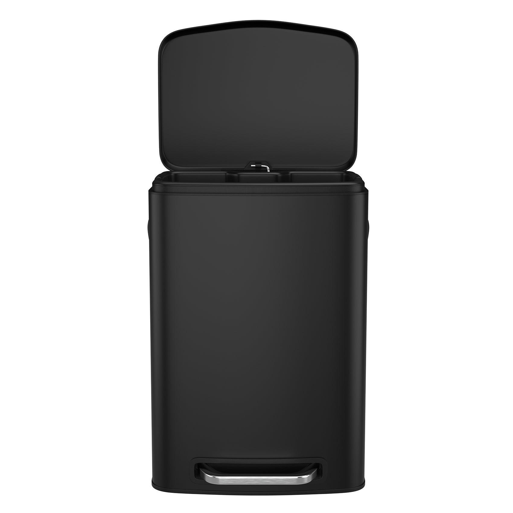 13 Gallon 50L Stainless Steel Step Trash Can with Soft Close Lid - Rectangular Kitchen Garbage Bin Includes 30 Trash Bags - Perfect for Home, Office, and Restaurant Use