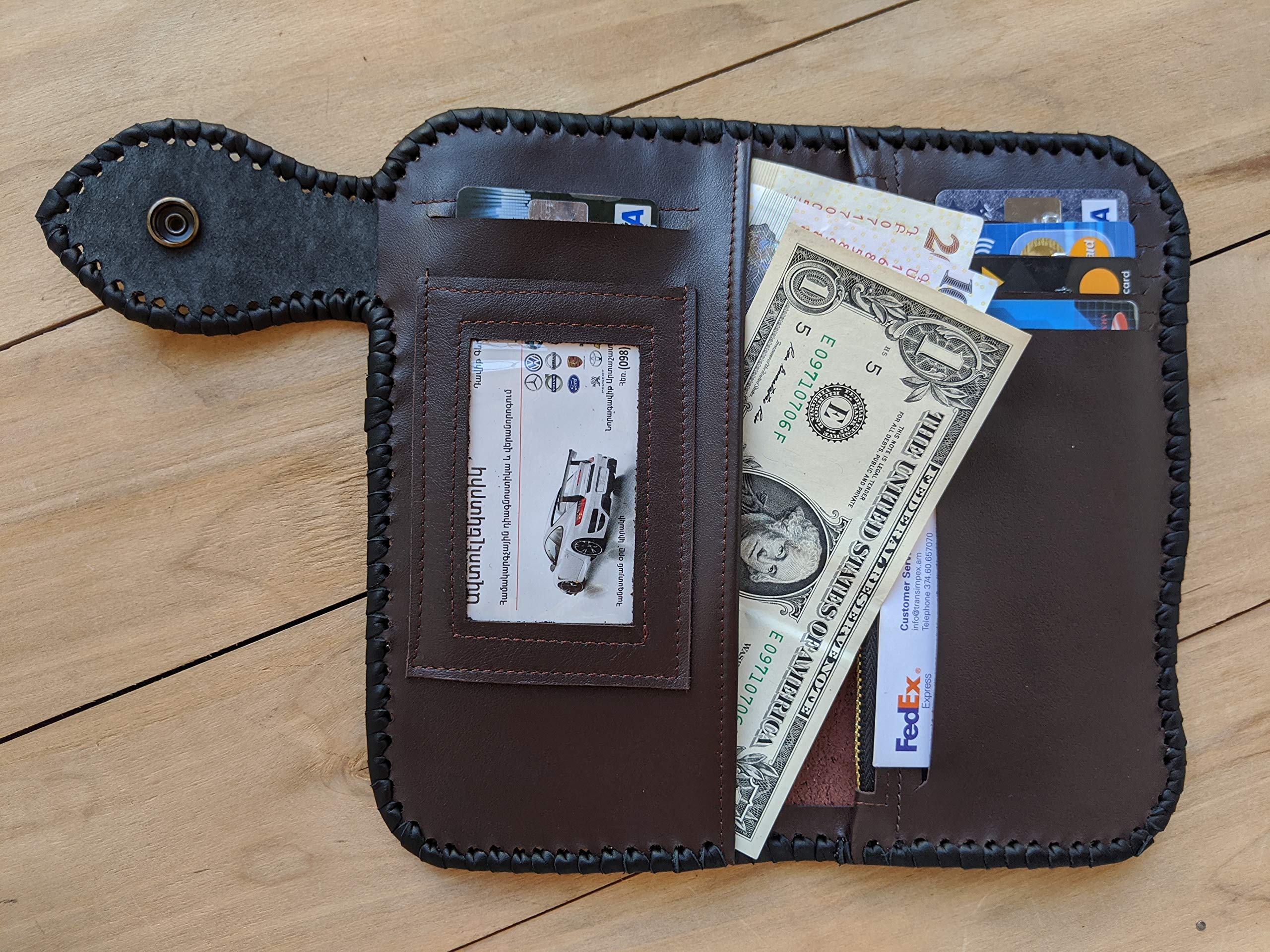 Handmade 3D Genuine Leather Wallet for Men - Custom Engraved Biker Wallet with Hand-Painted Design - Perfect for Motorcycle Riders & Gift Giving