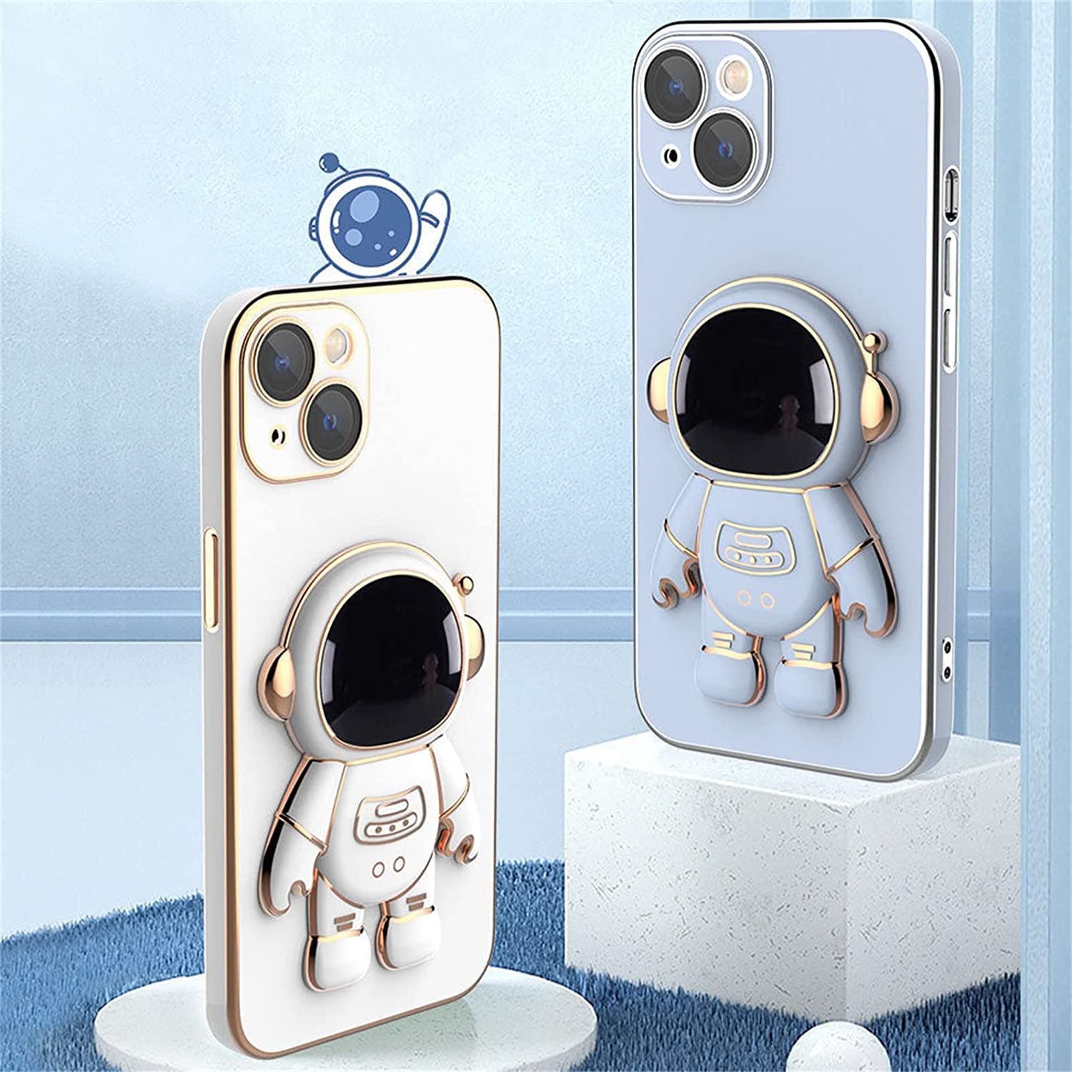 2022 New 6D Electroplated Astronaut Phone Case with Stand for iPhone 13 Pro Max - Hidden Stand Protective Cover with Lens Film - Pink Space-Themed Phone Case for Everyday Use & Travel