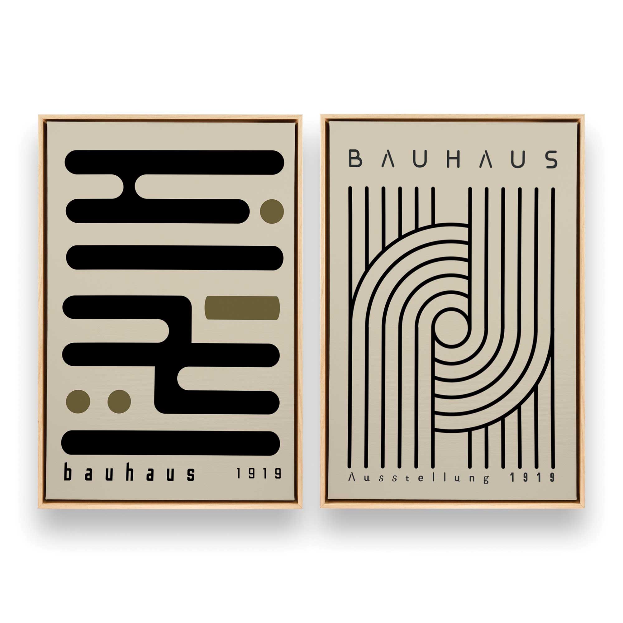 Bauhaus Curves & Connections - Set of 2 Modern Abstract Canvas Wall Art Prints | Mid Century Home Decor for Living Room, Bedroom & Office