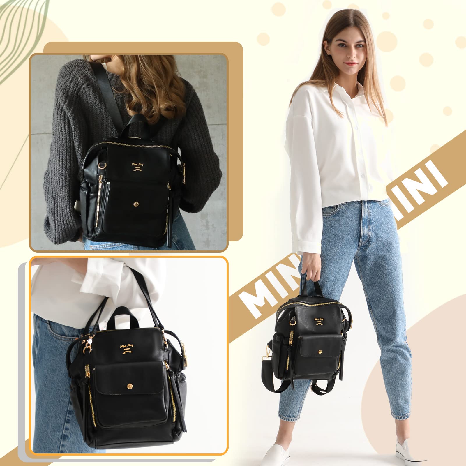 Miss Fong Genuine Leather Mini Diaper Bag Backpack - Stylish Small Crossbody Purse with Pacifier Holder Case - Perfect for Moms, Travel & Everyday Use