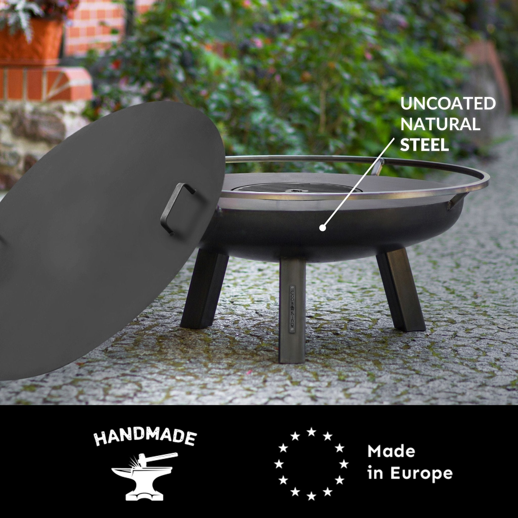 Porto 24-Inch Outdoor Fire Pit with Removable Grill Plate & Weatherproof Cover - Perfect for Backyard Camping, Patio Gatherings & BBQ Parties