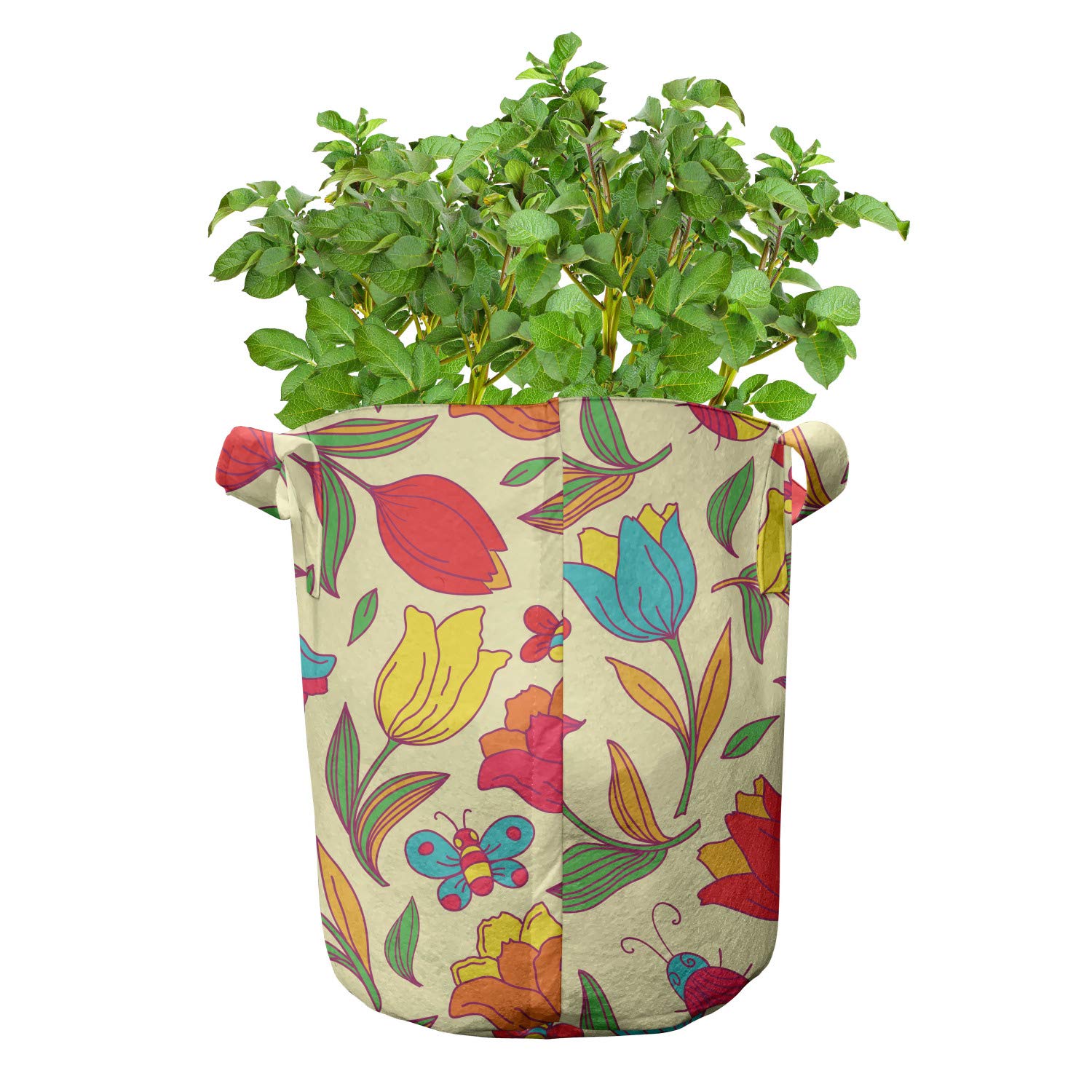 Ambesonne 5-Pack Butterfly Grow Bags - Heavy Duty Fabric Plant Pots with Handles, Abstract Exotic Wings Design in Pink - Perfect for Indoor/Outdoor Gardening, Herbs, Vegetables & Flower Planting