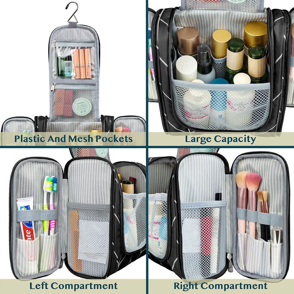 PAVILIA Hanging Toiletry Bag for Women & Men - Water Resistant Travel Cosmetic Organizer with Large Capacity - Perfect for Makeup, Toiletries & Travel Essentials (Black Chevron) | Ideal for Vacation, Business Trips & Camping